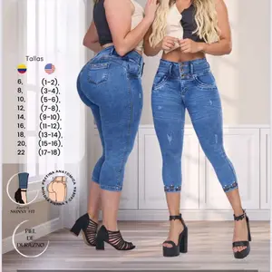 Women's Colombiano Denim Capri Pants - Slim Skinny Fit Lady Bottoms, Embroidery Detail, Premium Fabric, Functional Pocket, Sizes 6-22, Size Chart Included, Stylish Design, Style