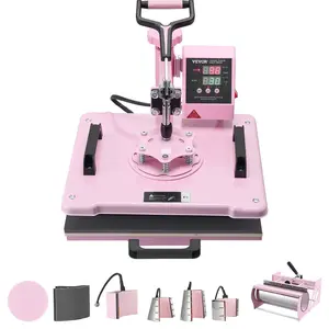 【Summervibes】VEVOR Heat Press Machine, 12 x 15 inch, 8 in 1 Heat Transfer Machine with 6-30 oz Tumbler Press, 360° Swing Away T-Shirt Pressing, Digital Precise Control, for T-Shirts/Mugs/Hats/Plates, Pink