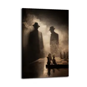 Shadowy Figures Playing Chess Artistic Wall Decor, Waterproof Canvas Poster, Cute And Vibrant Poster for Bathroom, Living Room, Bedroom, Dorm, A Perfect Gift Idea for New Year Home Decor