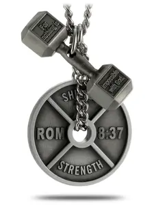 Shields of Strength Men's Antique Dumbbell/Weight Plate Combo Necklace | Luke/Rom