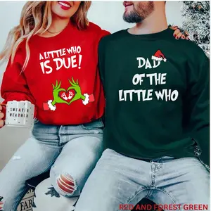 A Little Who Is Due Couple Sweatshirt, Mommy To Be Shirt, New Dad Shirt, Christmas Pregnancy Reveal Sweatshirt, Christmas Holiday Maternity Sweatshirt, Christmas Pregnant Shirt, Baby Reveal Xmas Party Shirt - EVA RAMOS