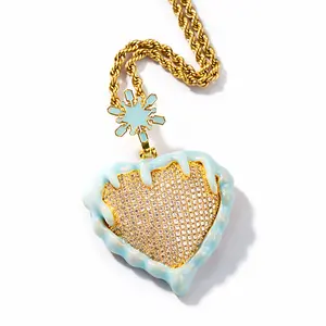 Frozen Flame Heart Necklace – Iced Zircon Pendant, Stainless Steel Chain, Streetwear Jewelry