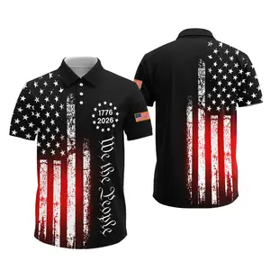 We The People 1776-2026 American Flag Patten Golf Polo Shirt Print Gift for Men Lightweight Outdoor