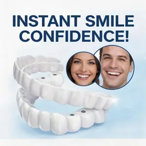 [3 PACK] Temporary Teeth Repair Kit Adjustable Snap On Smile Veneers, Natural White Comfortable Moldable False Teeth Braces Set for Oral Stain Remover & Missing Tooth Gap Correction