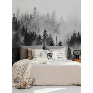 Morning Forest Fog Mural Wall Art Wallpaper - Peel and Stick