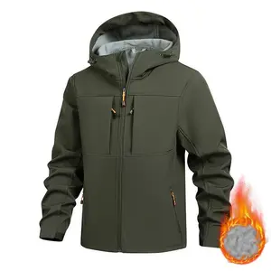 Men's hooded softshell jacket with fleece lining, suitable for outdoor hiking; warm zip up jacket for autumn and winter, casual fit, perfect for camping, hiking trips, commuting, and urban travel; stylish men's clothing, ideal for the fall and winter seas