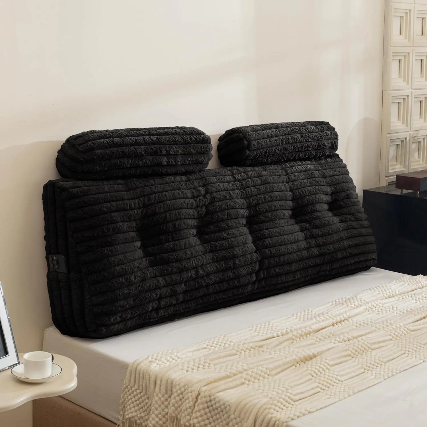 Triangular Headboard Wedge Pillow with 2 Cylindrical Pillows and Memory  Filling, Daybed Pillows for Sitting up, Reading or Working with Removable Cover, 59.1"x19.7"