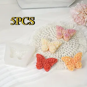 5 Pieces Floral Butterfly Candle Molds for Candle Making, 3D Flower Butterfly Silicone Molds, Silicone Mold for DIY Crafts Candle Making Plaster Soap Mould Fondant Cake Decoration Chocolate Molds