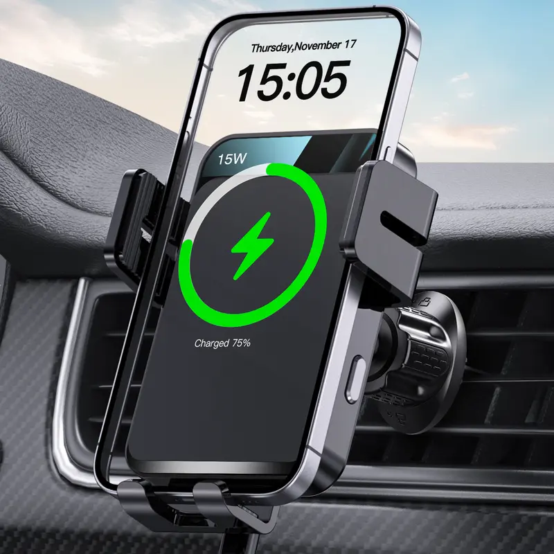 Wireless Car Charger, MOKPR Auto-Clamping Car Mount 15W/10W/7.5W Fast Charging Air Vent Car Phone Mount Compatible with iPhone 17/16/15/14/13/12/11 Series, Samsung Galaxy Series tiktokshopbacktoschool