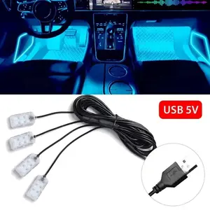 Car Atmosphere Light A796 USB 5V LED Footwell Light for Universal Cars Ice Blue Pink Blue USB Port Interior Music Rhythm Light