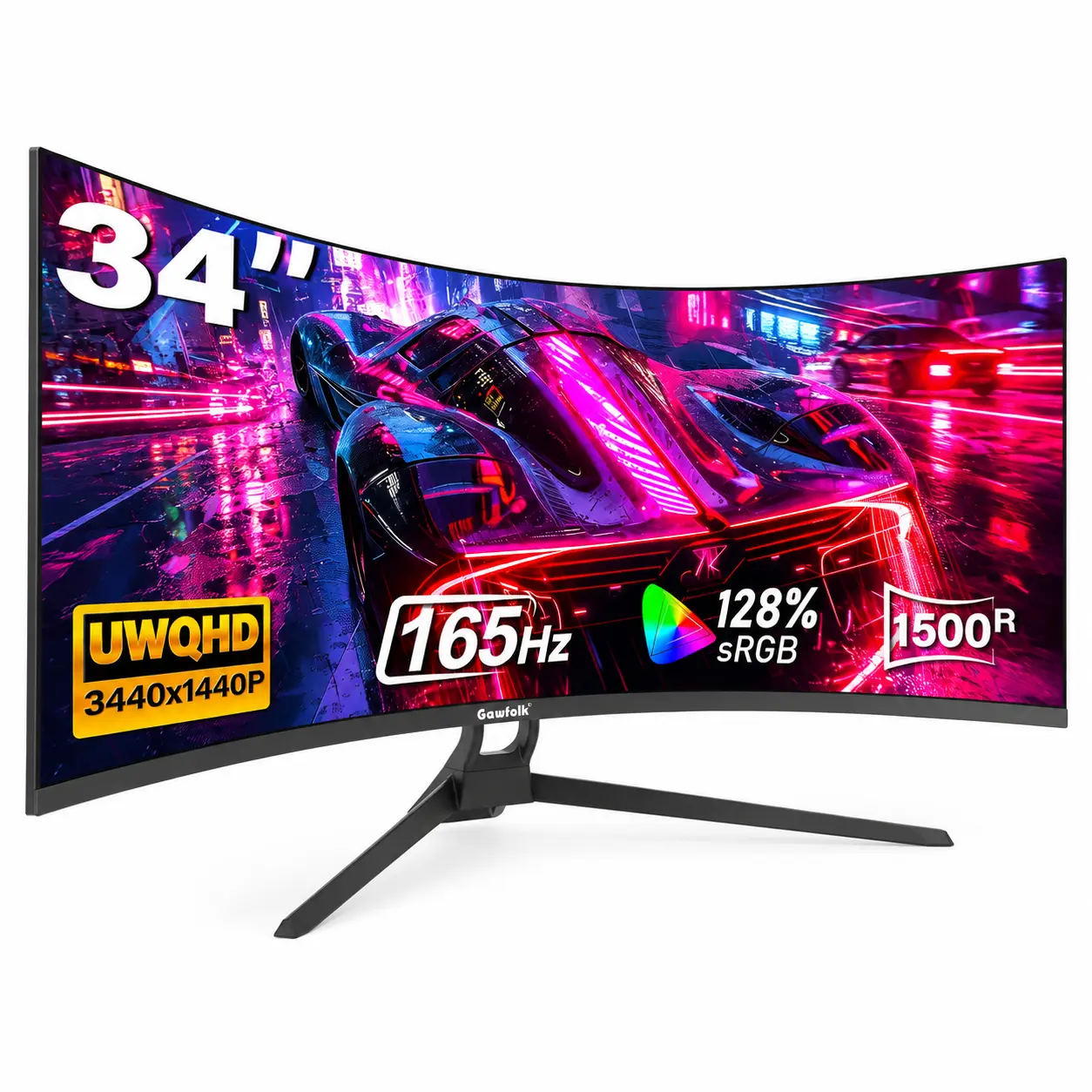 Gawfolk 34" Ultrawide Curved Gaming Monitor, UWQHD 3440x1440 Resolution, 165Hz Refresh Rate, 1500R Curvature, PIP/PBP, 1ms(MPRT) Response Time, 128% sRGB, HDMI & DP Ports, Tilt-Adjustable 21:9 PC Monitors