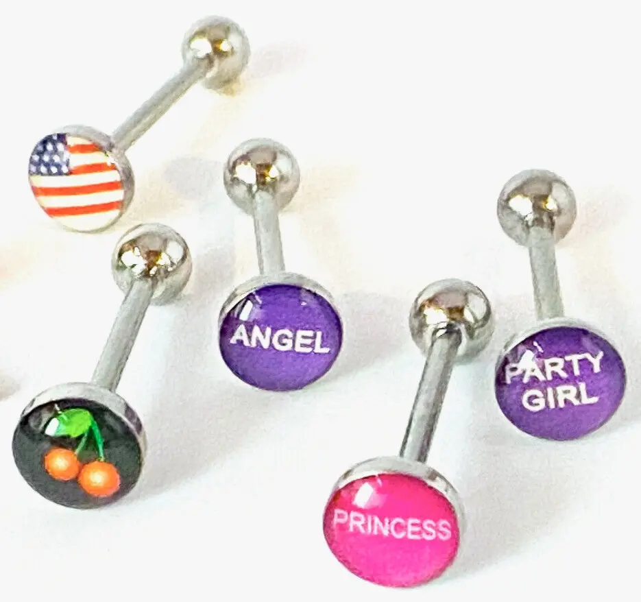1pc Dome Logo Tongue Ring - choose from Adult Sayings, Sex, Bad Words +more! 1pc Dome Logo Tongue Ring - choose from Adult Sayings, Sex, Bad Words +more!