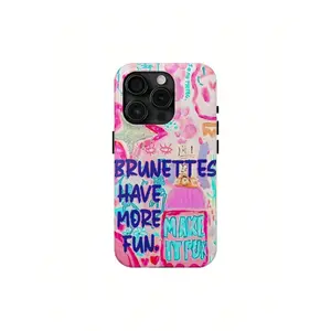 Mclaiwoodshop Brunettes Have More Fun Phone Case Make It Fun Pink Collage Summer Cute Girls Phone Case Phone Cover Hard Case Tough 2-Piece Phone Cases,Suitable For IPhone 17 Air