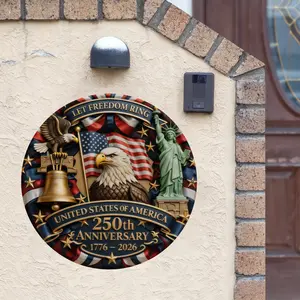 American 250th Anniversary Round Metal Sign for Front Door, Entryway, Porch, Living Room & Office, Let Freedom Ring Patriotic Wall Decor, USA 1776-2026 Eagle Liberty Bell Hanging Plaque,SummerVibes,SummerWins,DealsForYouDays