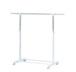Mainstays Adjustable Rolling Garment Rack Metal Chrome, White, 84-121Wx44Dx123.5-163Hcm
