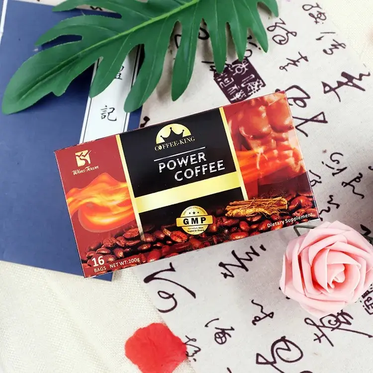 Wins Town Mens Power Coffee - 16 Packets with Maca, Oyster Peptide & Goji Berry Extract Natural Herbal Supplement for Active Men Ritual Confidence