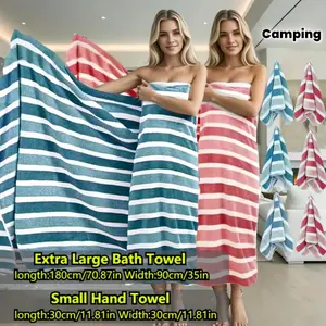 8pcs Towel Set, Premium Bath Towels, Three-Color Striped Extra Large Bath Towel Set, 90 x 180cm Bath Towels with 2 Large Bath Towels and 6 Hand Towels, Oversized Absorbent, Fluffy Fabric, Soft Quick-Dry, Ideal for Travel, Camping, Spa, Bathroom