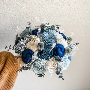 Something Blue Wedding Wood Flowers Bouquet