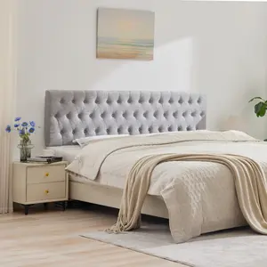 Tbfit King Size Luxury Modern Designer Upholstered Headboard - Diamond Tufted Linen Fabric-Covered Model with Adjustable Height, Solid Wood Legs (Adjustable Leg Headboards), Designer Upholstered Headboards, DealsforYouDays