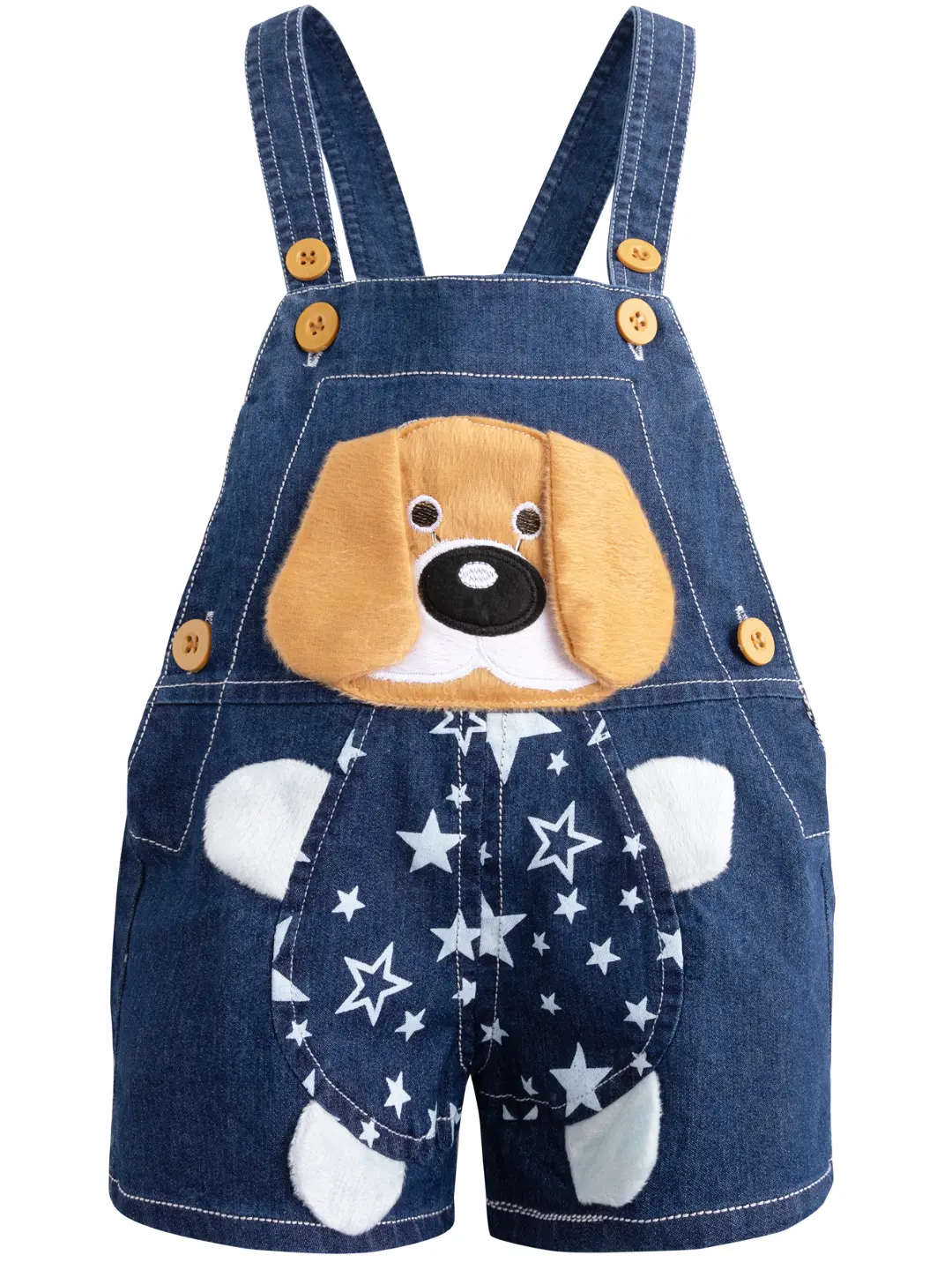 Kidscool Space Toddler Boys' Denim Overalls with 3D Cartoon Dog & Star Decoration, Casual Summer Bib Shorts with Straps, Denim Shorts