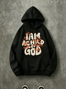 I Am A Child Of God Groovy Bubble Letter Hoodie, 270G Brushed Fleece Cream Orange Crown Cross Hand Drawn Christian Front Print Black Hooded Sweatshirt, Y2K Faith Streetwear Pullover For Men & Women