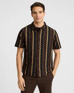 Express Textured Zig Zag Striped Short Sleeve Shirt