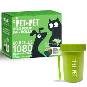 Pet N Pet Dog Walk Essential Set 1080 Count Plant-Based Poop Bags & Paw Cleaner Multi-Pack for Clean Walks