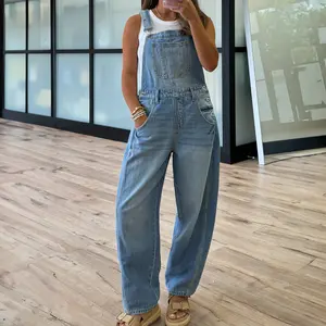 Adjustable Buckle Barrel Denim Overalls