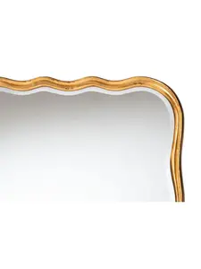 Baxton Studio Fredrika Antique Goldleaf Scalloped Wooden Border Rectangle Geometric Accent Wall Mirror - Wooden Bathroom Fixture, Vintage Interior Decor Piece