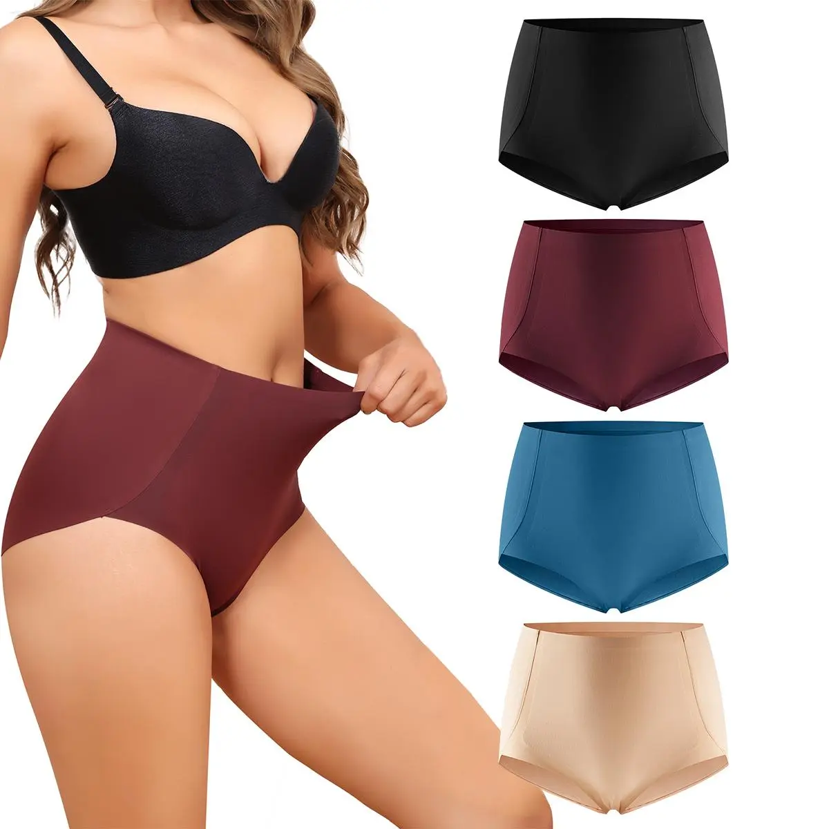 LEVAO Seamless High Waisted Underwear for Women – 4 Pack No Show Light Tummy Control Briefs, Invisible Shapewear Panties (S-XXL)
