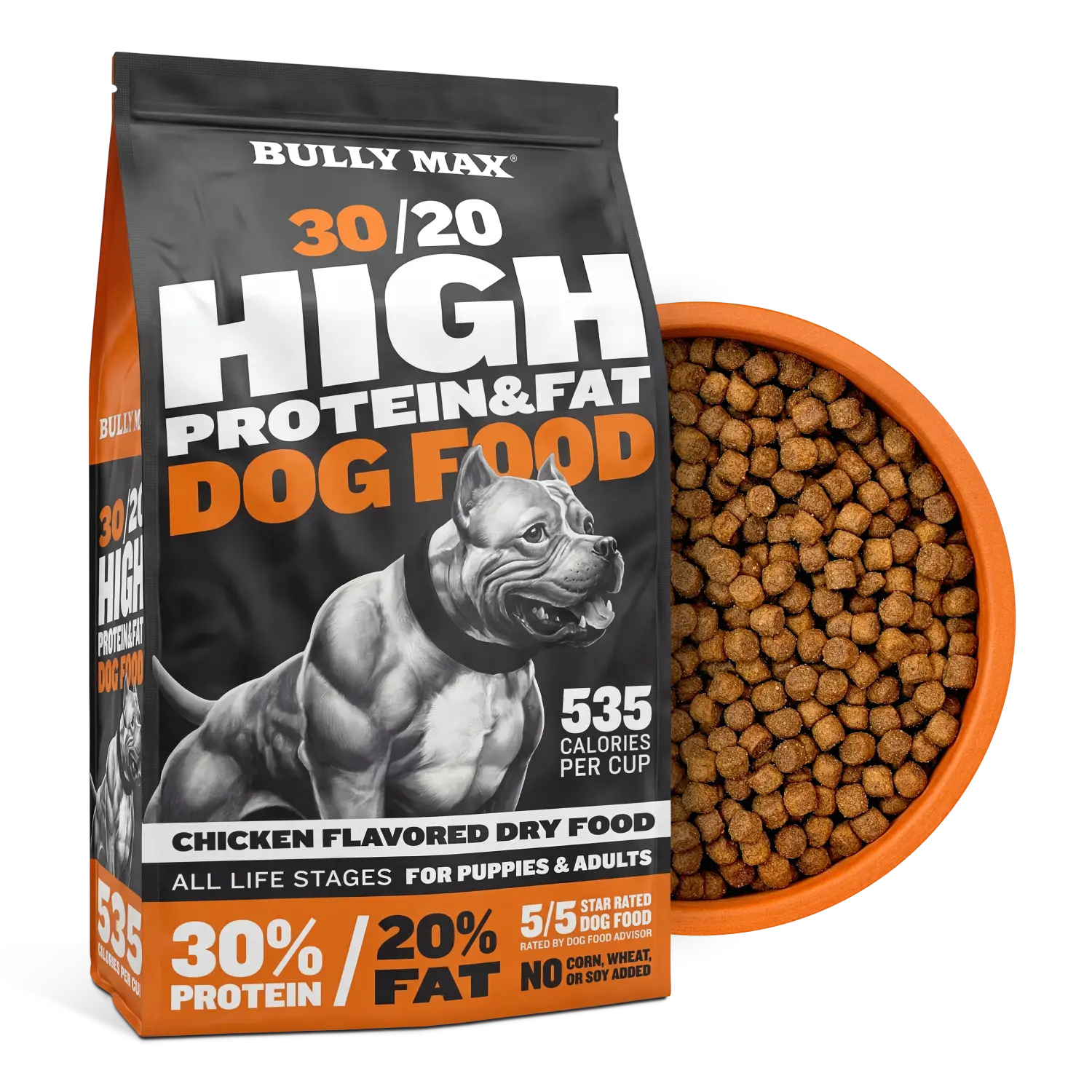 Bully Max 30/20 High Protein Chicken Dry Kibble Dog Food - 5 lb Mini Pack, 535 Calories Per Cup High Calorie Meat-Based Formula for Muscle Gain, 30% Protein 20% Fat, All Life Stages
