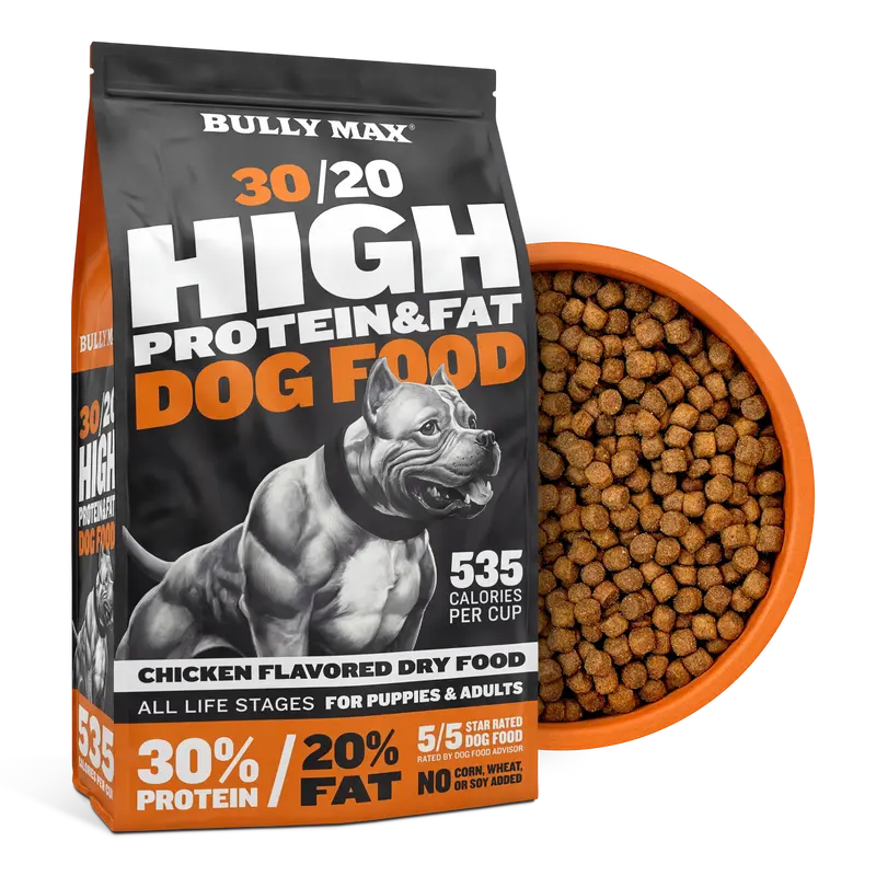 Bully Max 30/20 High Protein Chicken Dry Kibble Dog Food - 5 lb Mini Pack, 30% Protein, 20% Fat, 535 cal/cup, Natural Meat-Based High Calorie Formula with Probiotics & Vitamins, Universal for All-Life Stages Performance Boost