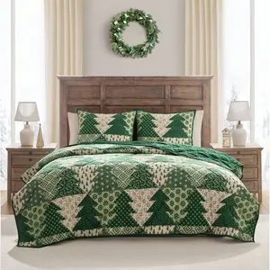 Hallmark Full/Queen Flannel Tree Print Quilts Green