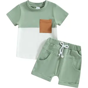 Infant Baby Boy Summer Clothes Outfit Color Block T-shirt Shorts Set Toddler Checkerboard Clothes 6 12 18 24 Months