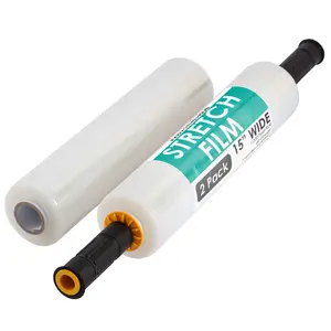 Innovative Haus 2 Pack Stretch Wrap Stretch Film Roll with Handles for Pallet Wrapping. 1000 Feet 60 Gauge 15 Inch Wide Industrial Strength Clear Plastic Wrap. Surface Protection for Furniture.