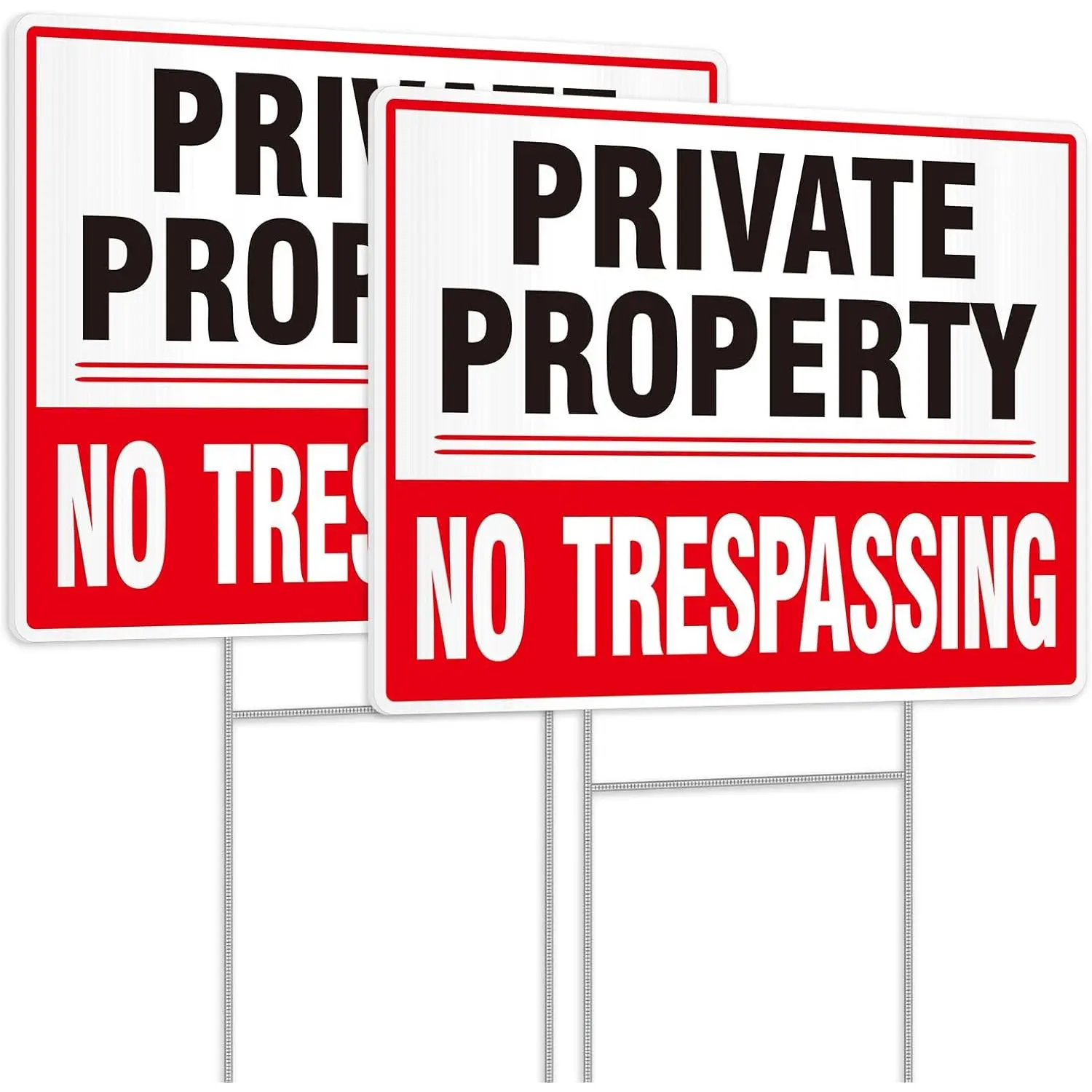 2 Pack Private Property No Trespassing Signs, 12.6'' X 9.5'' Corrugated Plastic Double Sided No Trespassing Sign with Metal Wire H-Stakes, Protect Your Home, Safety and