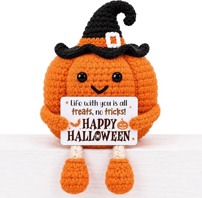 Mini Crochet Pumpkin Halloween Decor Handmade Plush Pumpkin Halloween Boo Basket Stuffers for Kids, Women & Men Cute Fall Pumpkin Decoration for Home Thanksgiving Table Decor Gifts for Teen Boys & Girls