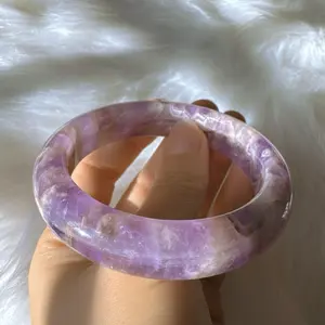 Amethyst Bangle Bracelet Natural Gemstone Jewelry Gift for Her Crystal Healing Bangle for Mom February Birthstone Purple Stone Bracelet, Inner Diameter 58.1mm, Width 14.8mm natural gemstone