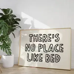 [UNFRAMED POSTER] "THERE's NO PLACE LIKE BED" Red Affirmation Wall Art Print - Modern Unframed Poster for Bedroom, Living Room, Kitchen Decor - Inspirational Home Decor with Bold Typography, Bedroom Wall Art, Minimalist Design, Durable Artwork