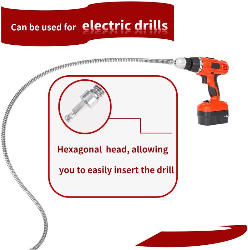 Drill Drain Snake Set, Spring Drain Clog Remover with Electric Drill Connector, Durable Metal Hair Snake Tool Drain Opener for Sewer Kitchen Sink Bathroom Clogged Unblocker,3Pcs 3.3FT,4.9FT,8.2FT