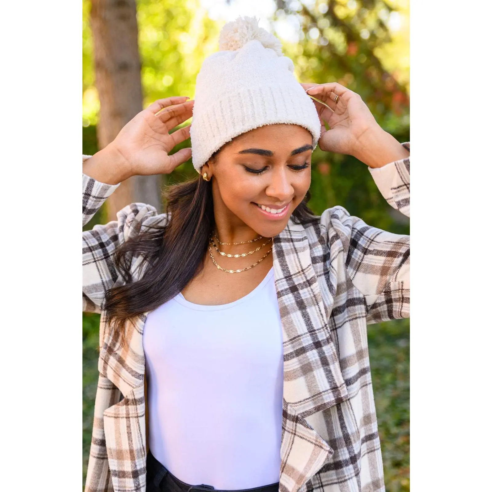 Slouchy Boucle Pom Beanie In Ivory