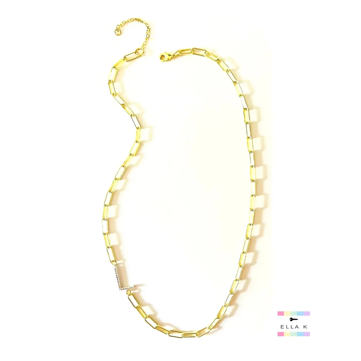 Gold Paperclip Two Tone Silver Pave Letter Necklace / Sideways Initial Necklace / Pendant Letter Necklace