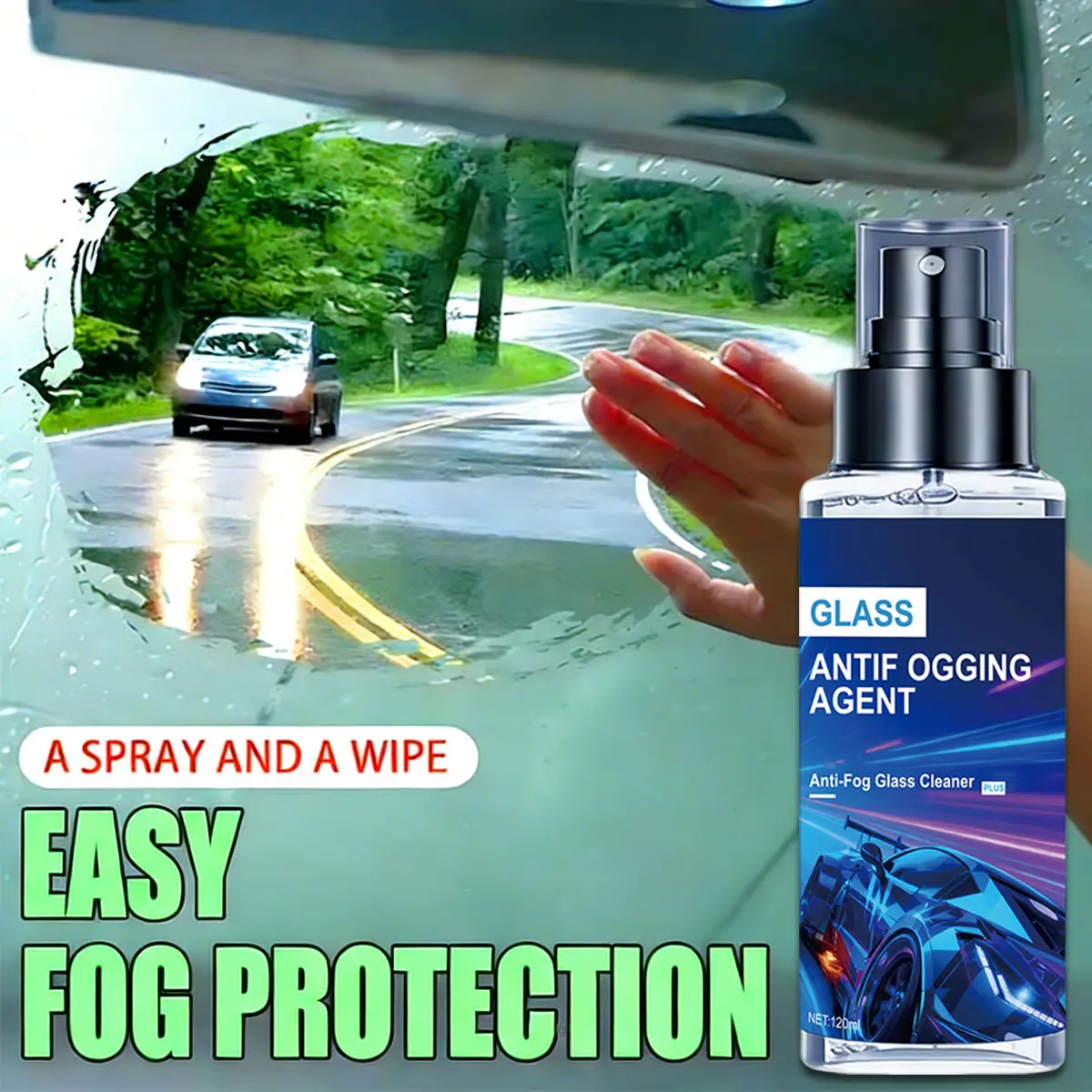 Professional Anti-Fog Solution for Car Windshields & Side Windows, Clear Vision Spray for Rainy & Cold Weather, Multi-Surface Defogger for Driving Safety, 480ml