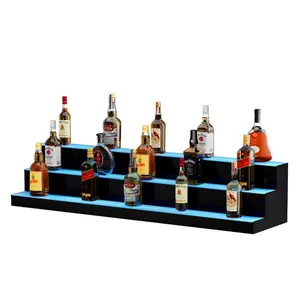 LED Lighted Liquor Bottle 3 Tiers 48 Inch Commercial Illuminated Home Bar Shelf, 3 Steps Whiskey Rack Stand, Acrylic Drink Shelves with RF Remote App Control, and Multicolor lighting