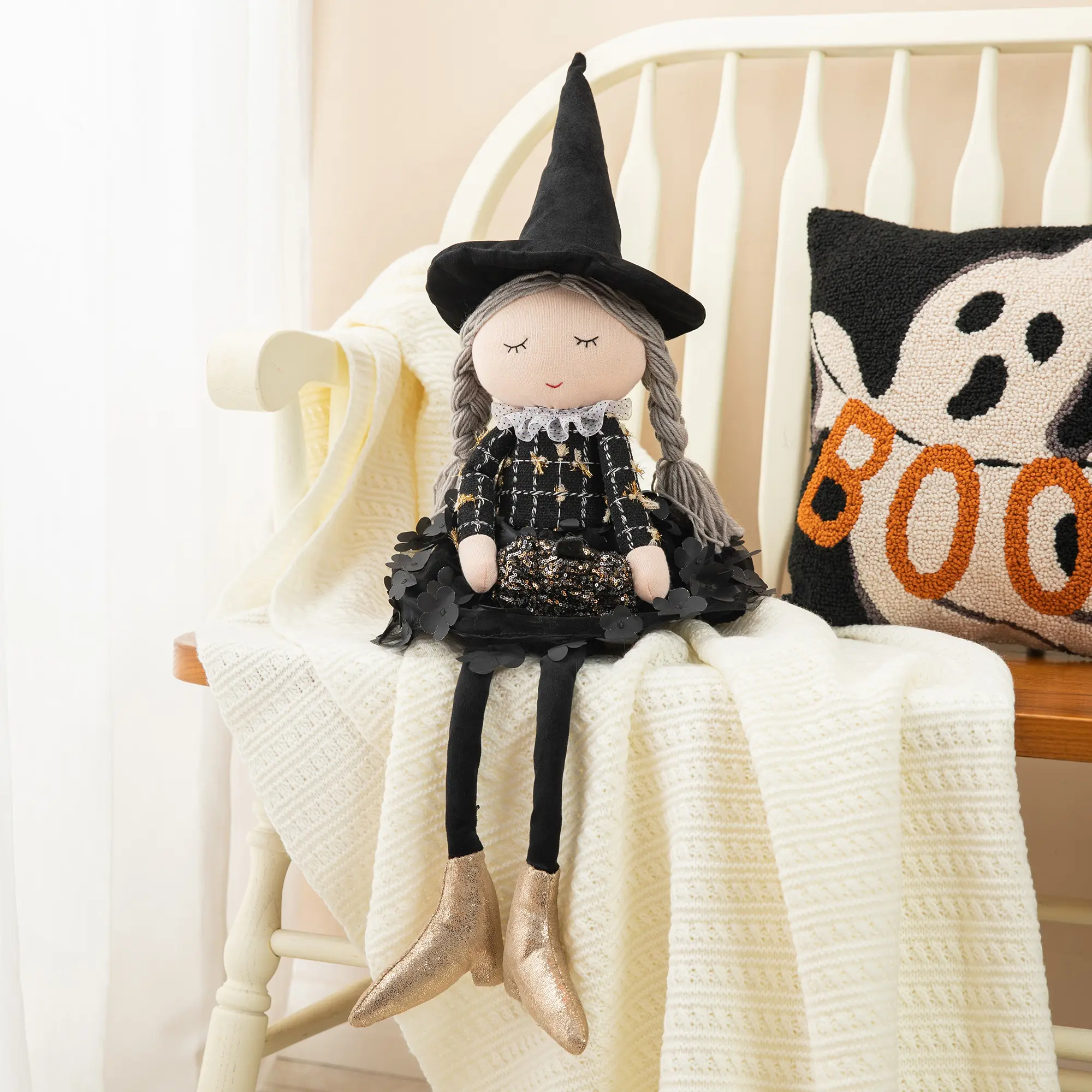 Glitzhome 29"H Halloween Fabric Dressed Witch Sitter