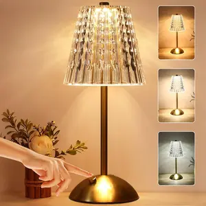 Metal Cordless Table Lamp Touching Control Crystal Lamp Rechargeable Diamond Table Lamps with Color Changing Light Table Lamp Modern Style Bedside Lamp for Bedroom Office Bar Wedding