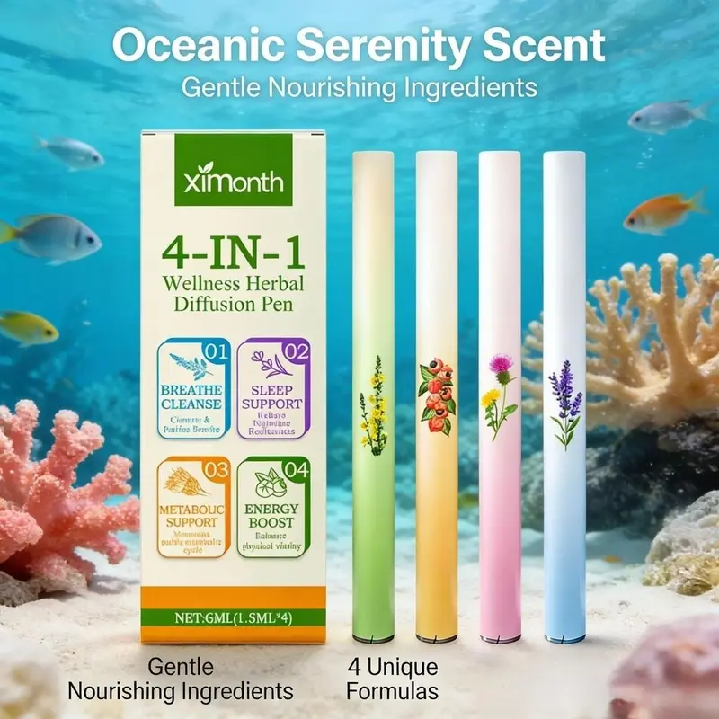 4-in-1 Herbal Diffusion Pen, Portable Aromatherapy Inhaler for Breathing Cleanse, Sleep Aid, Metabolism Support & Energy Boost