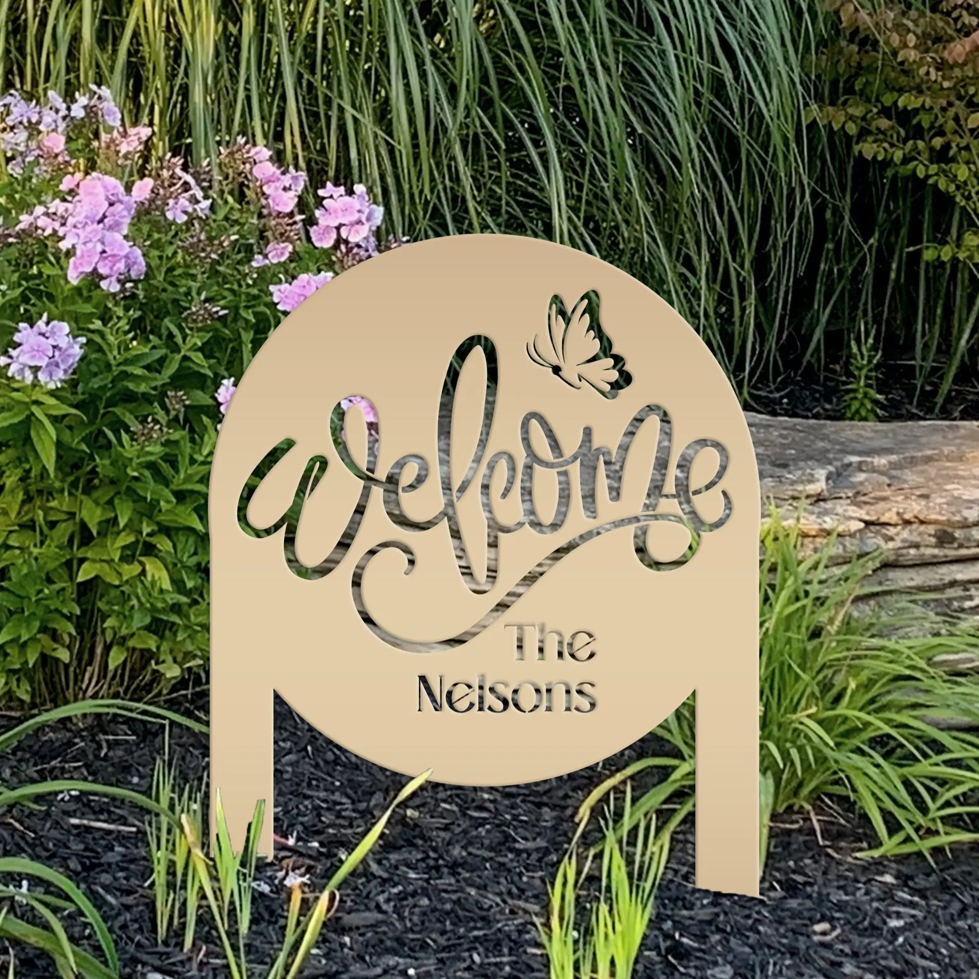 Custom Welcome Metal Yard Sign – Personalize Your Entryway Decor - Cute Welcoming Metal Sign - Laser Cut Lawn Decoration - Housewarming Gift