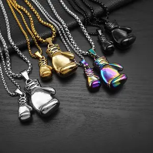 retro personalized boxing gloves couple pendant punk hip hop casting fitness titanium steel necklace