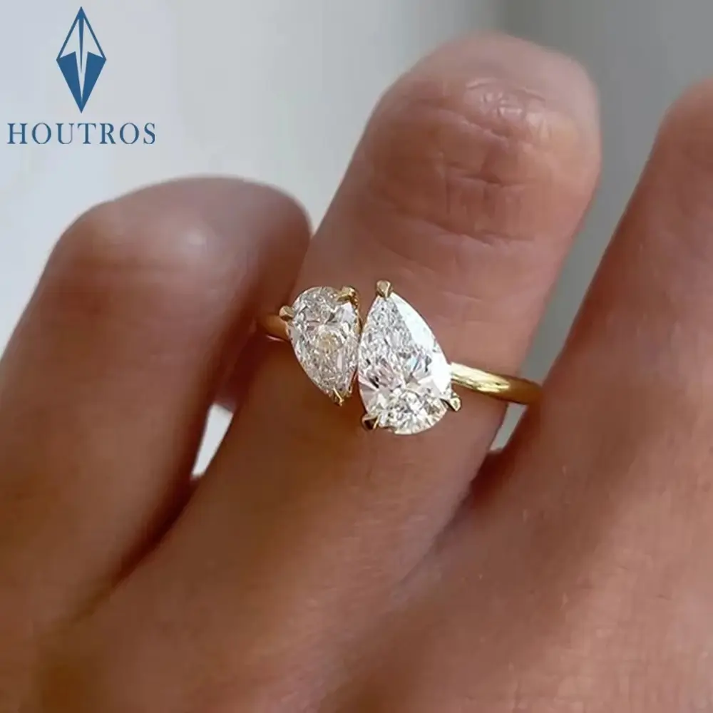1.5cttw Double Pear Cut Moissanite Diamond Ring for Women Two Stone Toi Et Moi Wedding Bands 925 Silver 18k Gold Plated Jewelry